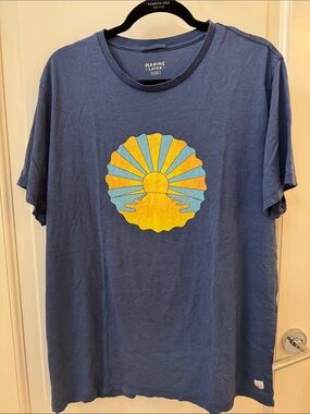 Marine Layer Blue Short-Sleeve Tee with Yellow & Light Blue Sunset Graphic